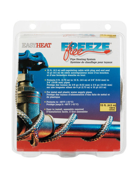Easy Heat Freeze Free 15 ft Water Pipe Heating Cable – Self-Regulating and CSA Listed