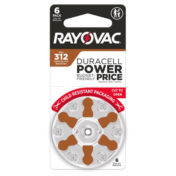 Rayovac 312 Hearing Aid Battery – 6 Pack, Zinc Air, Non-Rechargeable