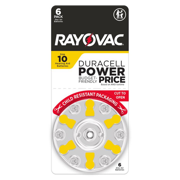 Rayovac Hearing Aid Battery 10 - Zinc Air, Non-Rechargeable, Pack of 6