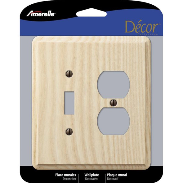Amerelle Wall Plate 2-Gang Beige Unfinished Ash Wood - Contemporary Duplex Toggle Design