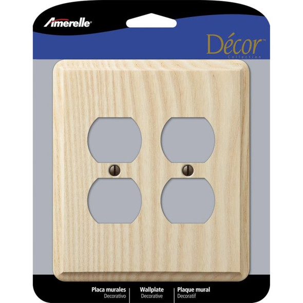 Amerelle 401DD Beige Unfinished Ash Wood Wall Plate with 2-Gang, 4 Outlet Openings