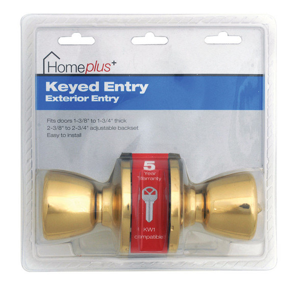 Home Plus LA2100 Polished Brass Tulip Knob Entry Door Lockset