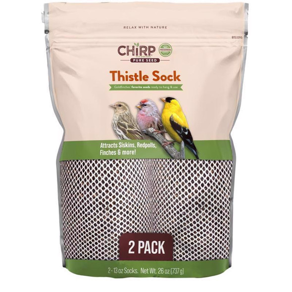 Chirp Pure Seed Thistle Sock Bird Feeder, 2-Pack, 13 lb