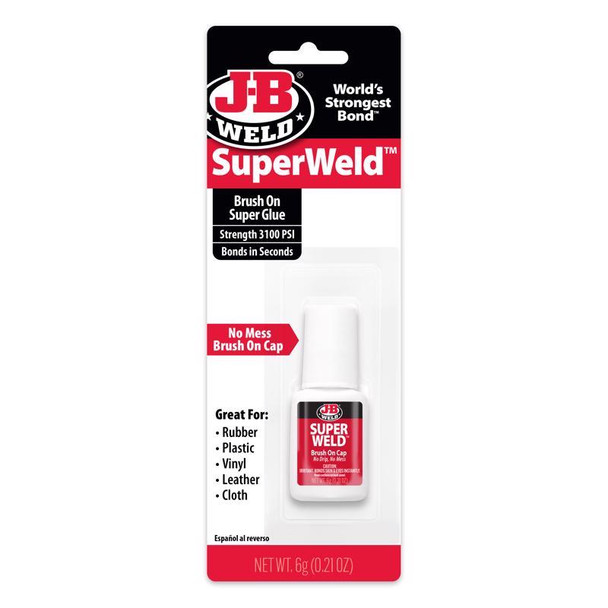 J-B Weld SuperWeld Brush-On Super Glue - 0.2 oz Clear Liquid Adhesive for Auto, Plastic, Rubber & Leather Repairs