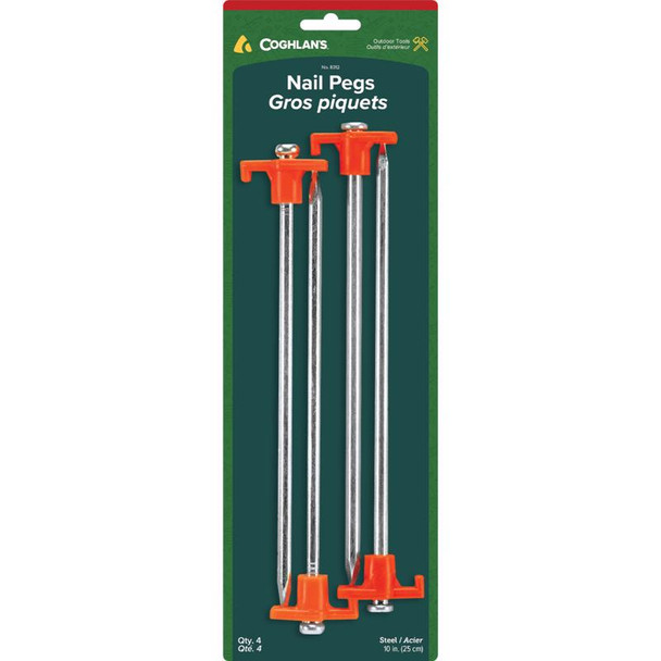 Coghlan's 10-inch Nail Pegs, Pack of 4 – Durable Steel Camping Accessories