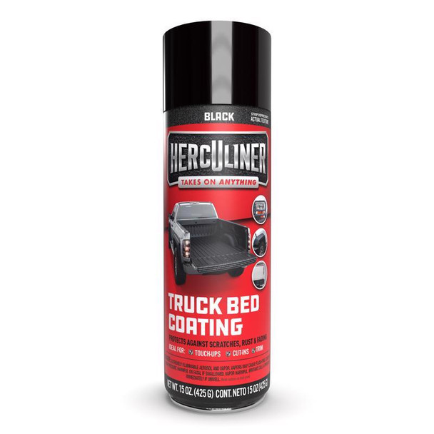 Herculiner Bed Liner Spray Can, 15 oz - Durable Black Automotive Truck Bed Coating