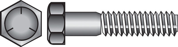 Hillman USS HX Hex Head Cap Screw Grade 5, 1/4 inch x 5 inches, Coarse Thread, Heat Treated Zinc Finish