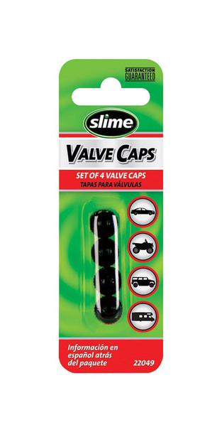 Slime Black Plastic Tire Valve Caps – Pack of 4 for Schrader Valves