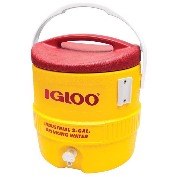 Igloo 3-Gallon Industrial Water Cooler – Red and Yellow Plastic Drink Dispenser
