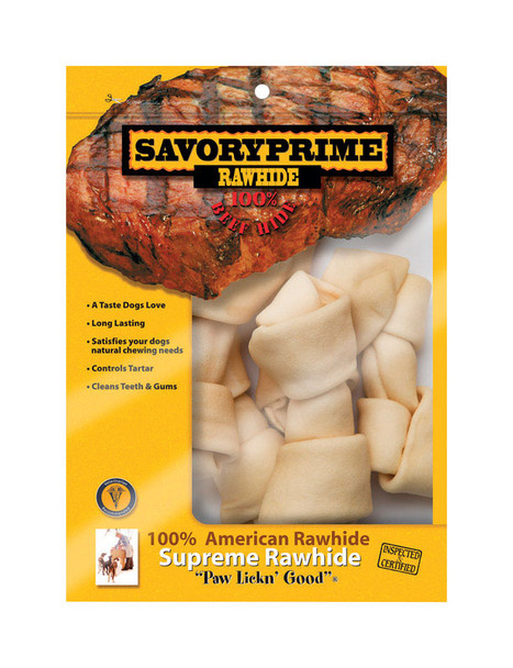 Savory Prime American Supreme Rawhide Knotted Bone for Medium Dogs, 6-7 inches