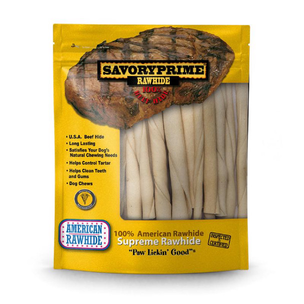 Savory Prime American Supreme Rawhide Twists for Medium Adult Dogs, 5-inch, Pack of 30