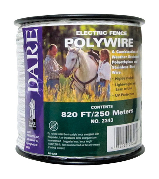 Dare Products Inc. Polywire 250 Meters - White Electric Fence Wire for Agricultural Fencing