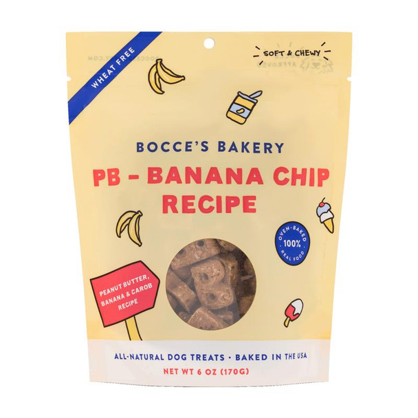 Bocce's Dog Chews PB Banana Chip - Natural Grain-Free Dog Treats for All Sizes