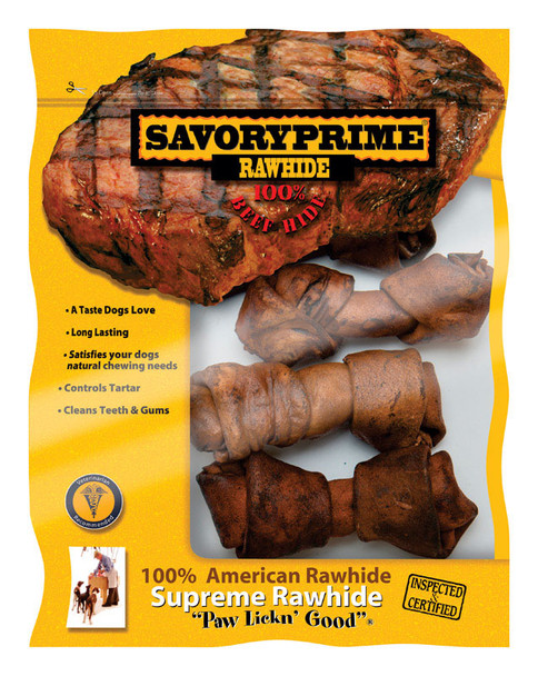 Savory Prime Rawhide Knot Bone Chews - 4-5 inch, Perfect for All Size Dogs