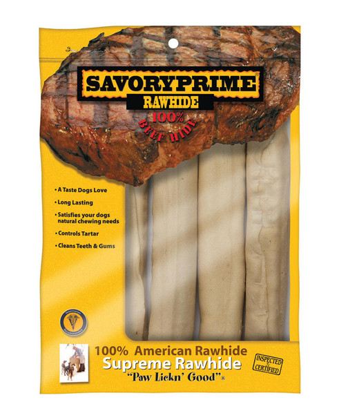 Savory Prime American Supreme Beef Rawhide Bone 10-inch Dog Chews - Pack of 4 for Large Adult Dogs