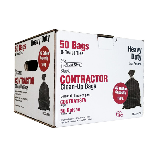 Frost King Contractor Bags 42-Gallon, 50 Pack – Heavy-Duty Black Trash Bags with Twist Tie Closure