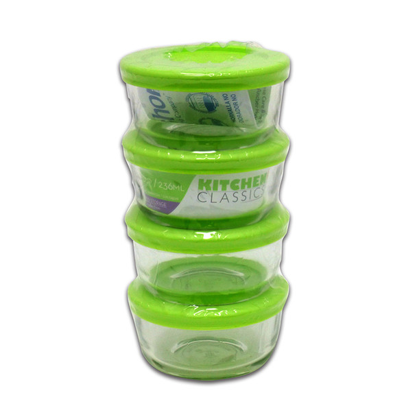 Kitchen Classics Food Storage Container Set - 8 Piece, 1-Cup Capacity, Microwave and Freezer Safe, Green Lid