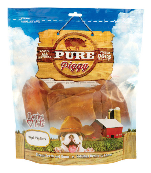 Loving Pets American Farms Beef Pig Ears Dog Treats – 11 Inch Rawhide Chews for All Dog Sizes