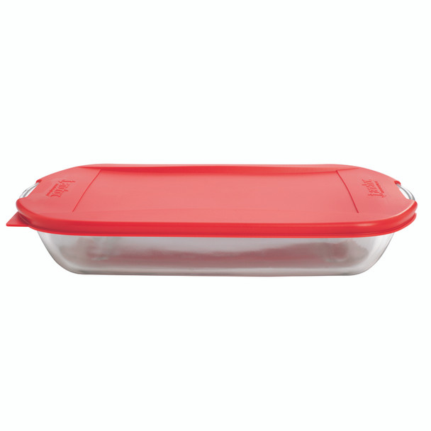 Anchor Hocking Essentials Cherry Red Glass Cake Pan with Lid - 9-Inch Diameter