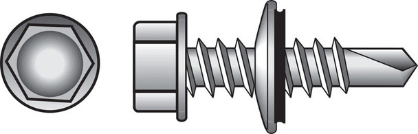 HILLMAN Self-Drilling Screws 1/4 inch Hex Washer, Steel, Zinc-Plated, 1-1/2 inch Length, Box of 100