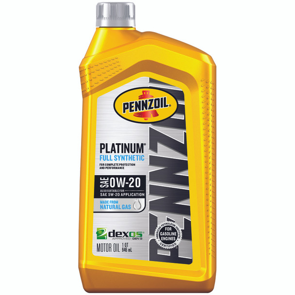 Pennzoil Platinum 0W-20 Synthetic Motor Oil - 1 Quart Bottle