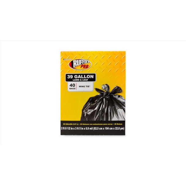 Ruffies Pro Lawn & Leaf Bag 39 Gallon with Wing Ties – Heavy Duty Plastic Trash Bags