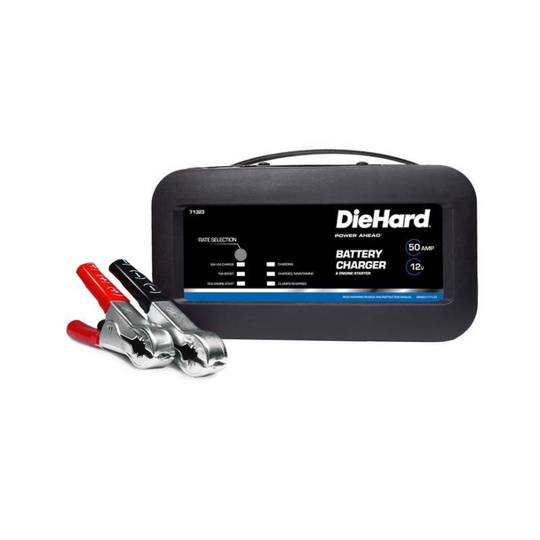 DIEHARD 12V Battery Charger BLK with Automatic Delay Shutoff and Reverse Polarity Protection