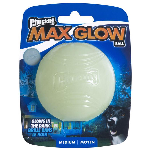 Chuckit! Max Glow Medium Dog Toy - Bright White Rubber Chew Toy for Active Dogs