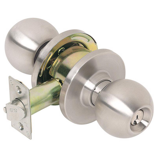 TELL Cortland Entry Lockset with Satin Chrome Finish, 2-3/8 Inch Backset, Full Ball Knob, and ANSI Grade 2 Security