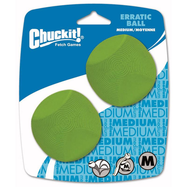 Chuckit! Bounce Ball Medium for Dogs – Erratic Bounce Rubber Toy, Green, 2 Pack