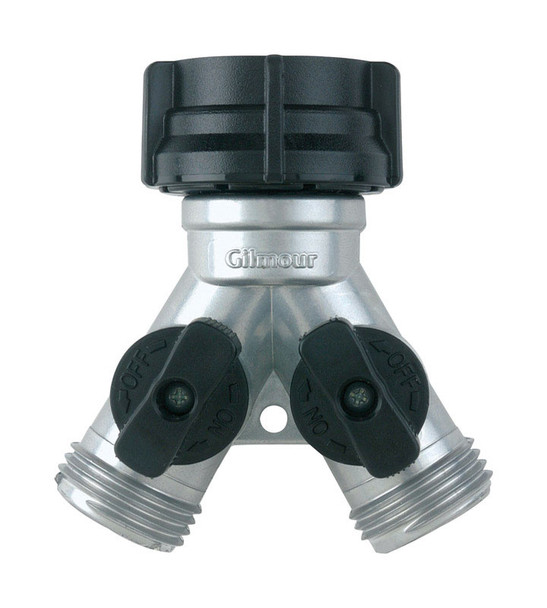 Gilmour 800154-1001 Y-Hose Connector with Shut Offs, Zinc, Male Threaded