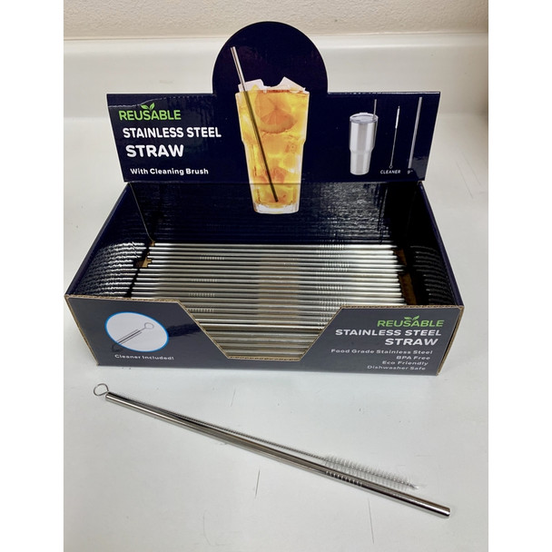 Hitt Brands Reusable Stainless Steel Straw with Cleaning Brush - 9 Inch Silver