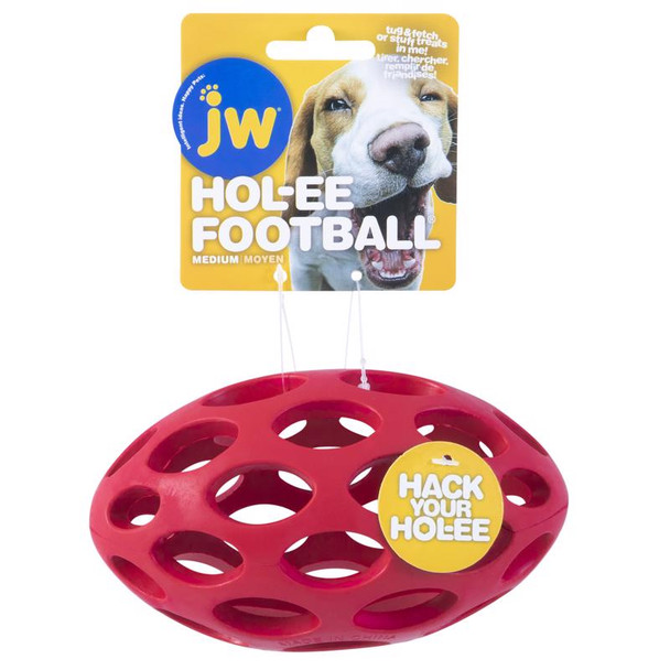 JW Pet Hol-ee Football Dog Toy Medium - Durable Rubber Plaything for Active Dogs