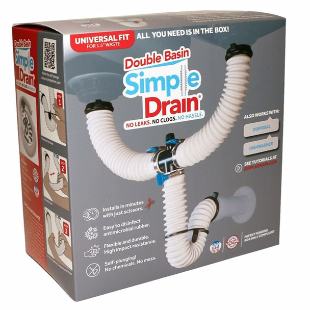 Simple Drain 1-1/2 Inch Brass and Rubber Double Sink Drain Kit