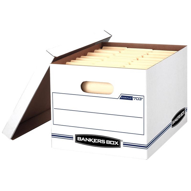 Bankers Box Storage Box with Lid, 12 x 15 Inches, White - Durable Cardboard File Organizer