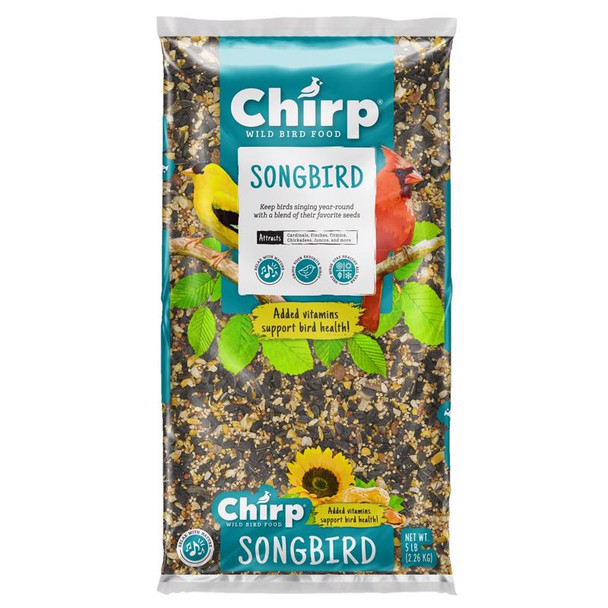 Chirp Wild Bird Food Songbird Mix - 5 lb Bag of Premium Seed Blend with Black Oil Sunflower and Peanuts