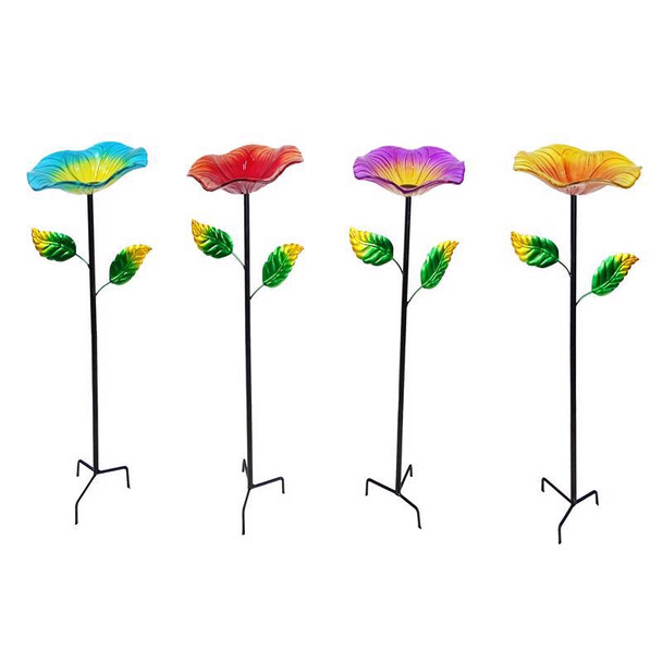 Alpine KBD198A Bird Bath with Stake - 8.5 Inch Outdoor Garden Decor