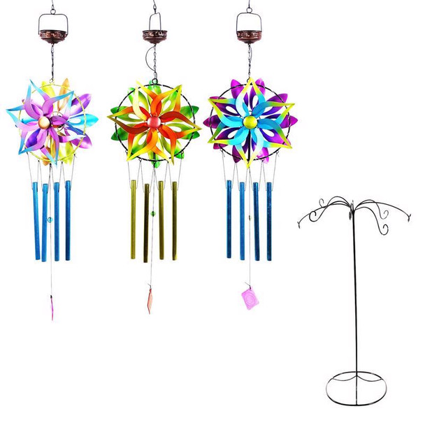 Alpine LJJ1968A Solar Kinetic Wind Chime Spinner - 35 Inch Outdoor Decor
