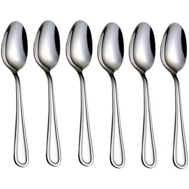 Cambridge Malibu Stainless Steel Teaspoon Set - 6 Pack, Dishwasher Safe, Silver Finish