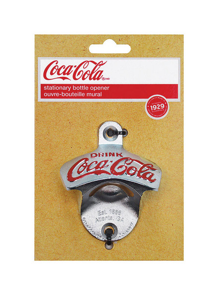 TableCraft Coca-Cola Wall Mount Bottle Opener - Galvanized Cast Metal with Silver Finish