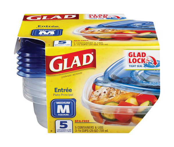 Glad Entree Food Storage Containers, 25 oz, Set of 10 with Blue Lids