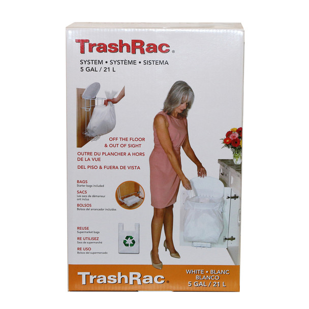 Sunbeam TrashRac 5-Gallon White Wastebasket - Durable Plastic Office and Home Trash Bin