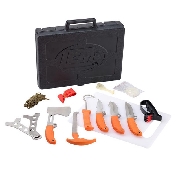 LEM 14-Piece Stainless Steel Kitchen Knife Set with Orange Plastic Handles