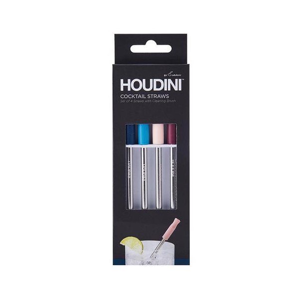 Houdini Cocktail Straws Assorted 4-Pack – Durable Stainless Steel and Silicone Barware