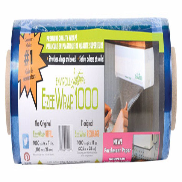 E-Zee Wrap Plastic Wrap Refill - 1000 Feet, Microwave & Freezer Safe, Blue