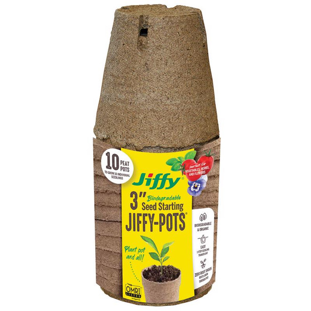 Jiffy 3-Inch Round Seed Starting Peat Pots - Pack of 10
