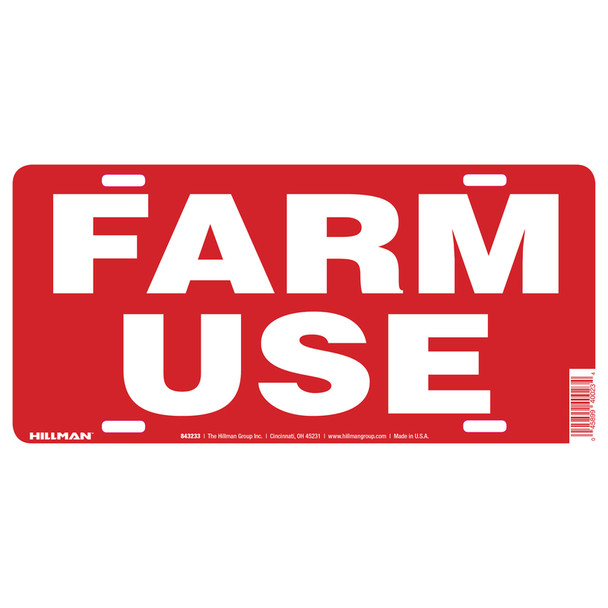 Hillman Farm Use Plastic Sign 6x12 Inches with White Lettering on Red Background