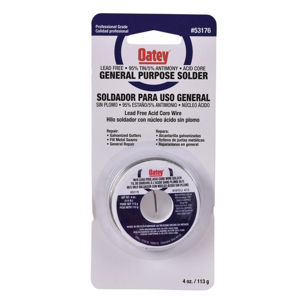 Oatey ACDCR Wire Solder 4 oz - Acid Core Lead-Free Tin/Antimony Alloy for Electrical Use