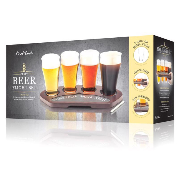 Final Touch Beer Flight Board with Glass and Wood Construction, 8.5 oz Capacity
