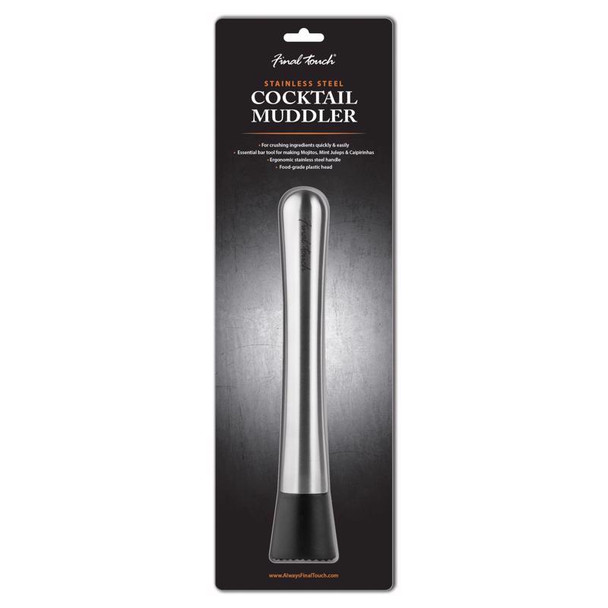 Final Touch Black and Silver 8.1-Inch Muddler for Barware and Cocktails